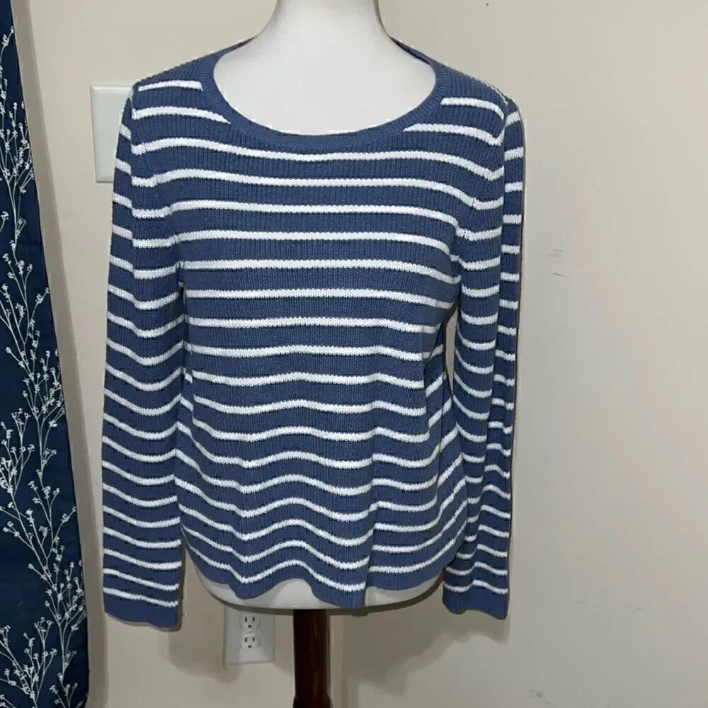 Eileen Fisher Blue White Stripes Knit Sweater Long Sleeves Organic Sz S Small